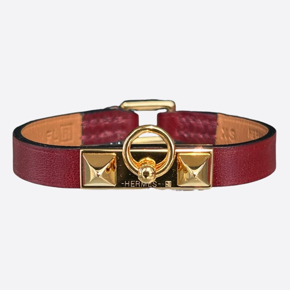 Hermes Red Swift & Gold Hardware Mini Rivale Bracelet